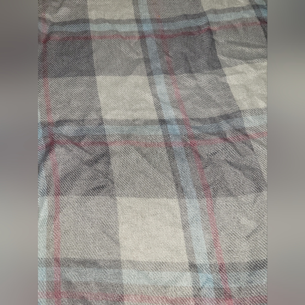 Pastel plaid scarf, 60" large shawl style with fringe - Picture 6 of 8